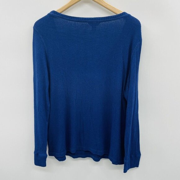 Charter Club Womens Size Large Long Sleeve Ribbed Henley Pajama Top in Blue 1330 - Picture 4 of 7